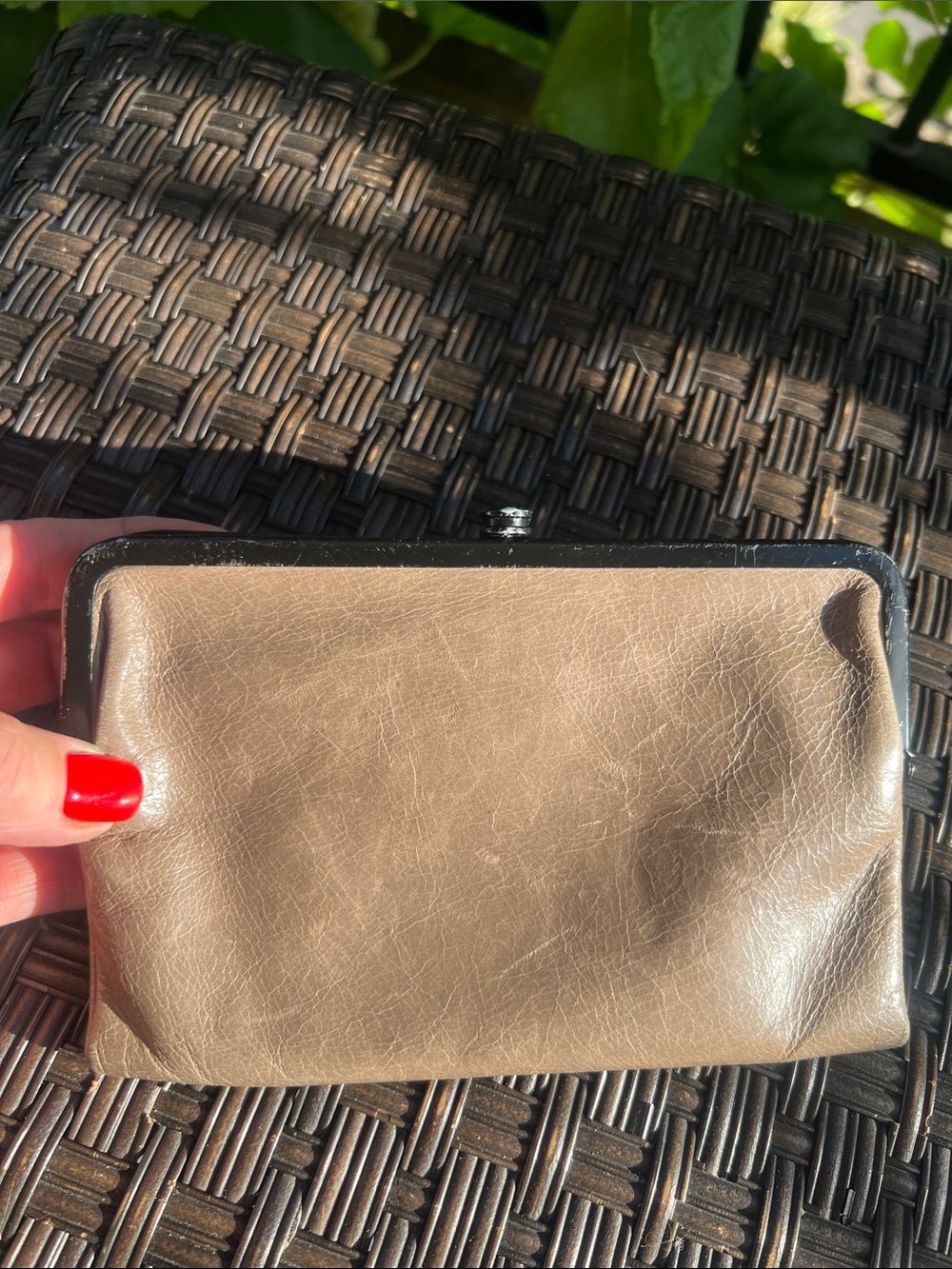 HOBO Taupe Leather Frame Clutch
